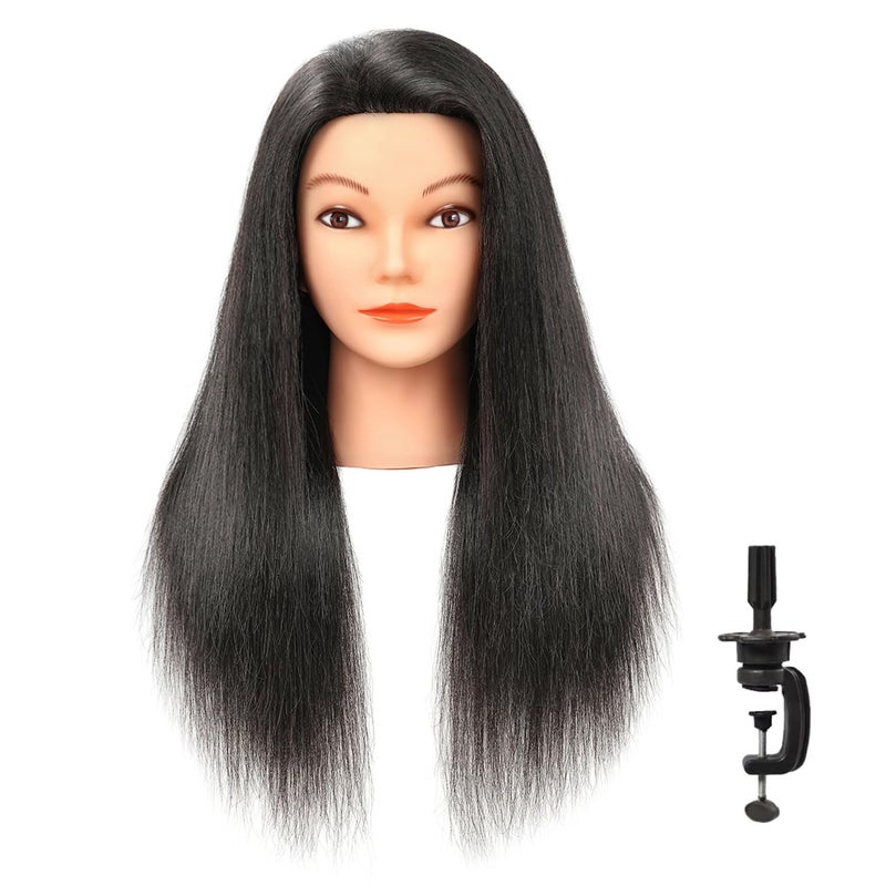 Armmu 20-22" 100% Human Hair Mannequin Head Hair Practice Training Head Cosmotology Doll Head for Hairdressers with Clamp- Natural Black - Image 1